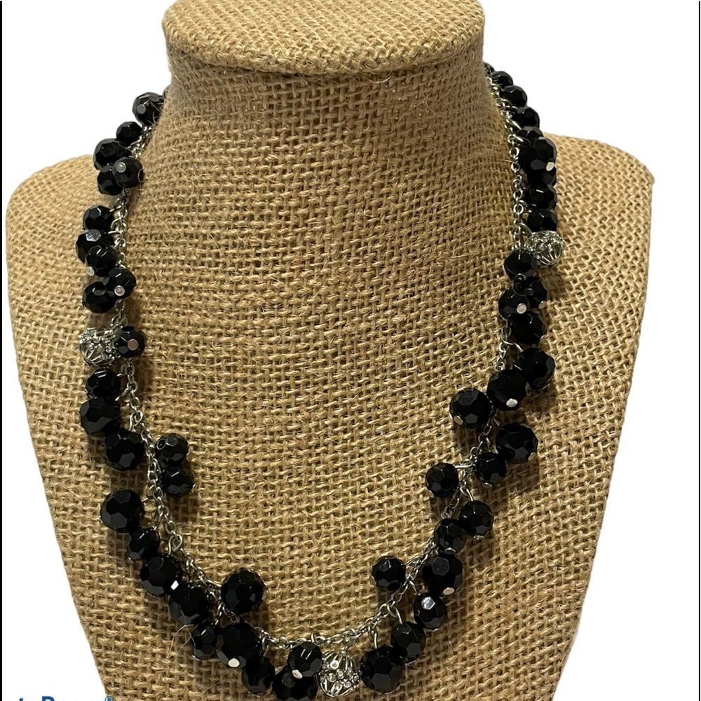 Chaps faceted black silver Beaded necklace